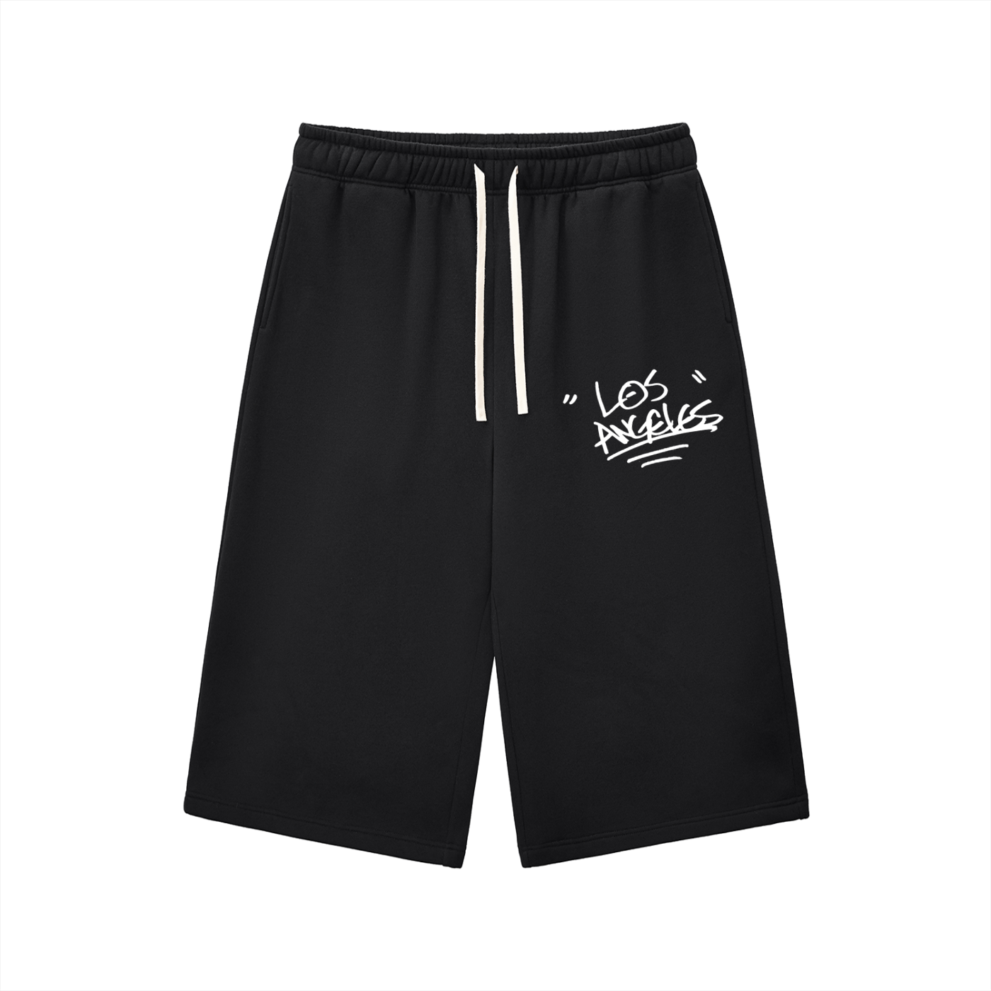 "SHoRTS"- Relaxed Drawstring Three-quarter Sweatpants
