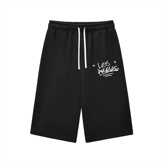 "SHoRTS"- Relaxed Drawstring Three-quarter Sweatpants