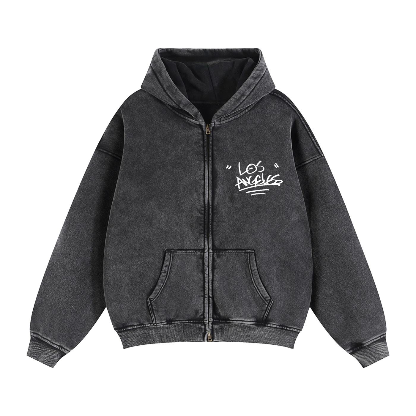 "LA Zip-Through" Boxy Fleece Hoodie