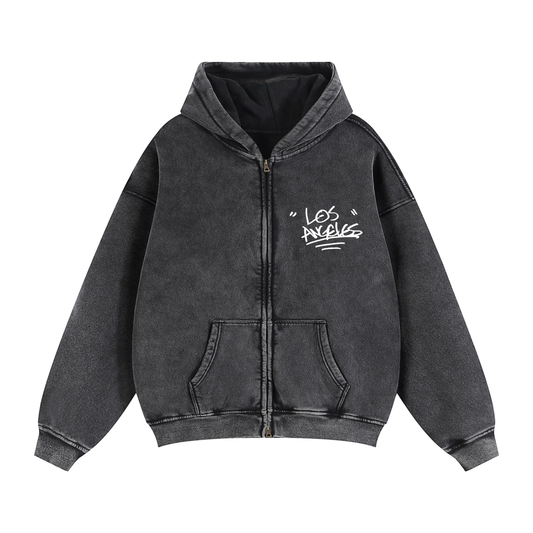"LA Zip-Through" Boxy Fleece Hoodie
