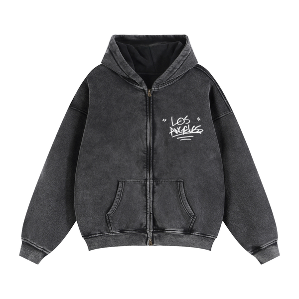 "LA Zip-Through" Boxy Fleece Hoodie