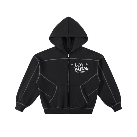 "LA STITCHED" Boxy Fleece Zip Hoodie