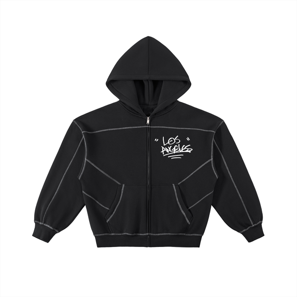 "LA STITCHED" Boxy Fleece Zip Hoodie
